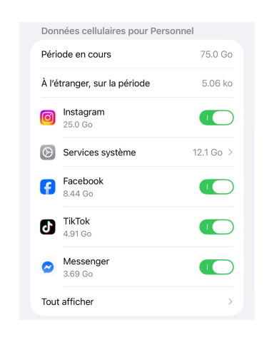 Comment consulter la consommation de data par application.